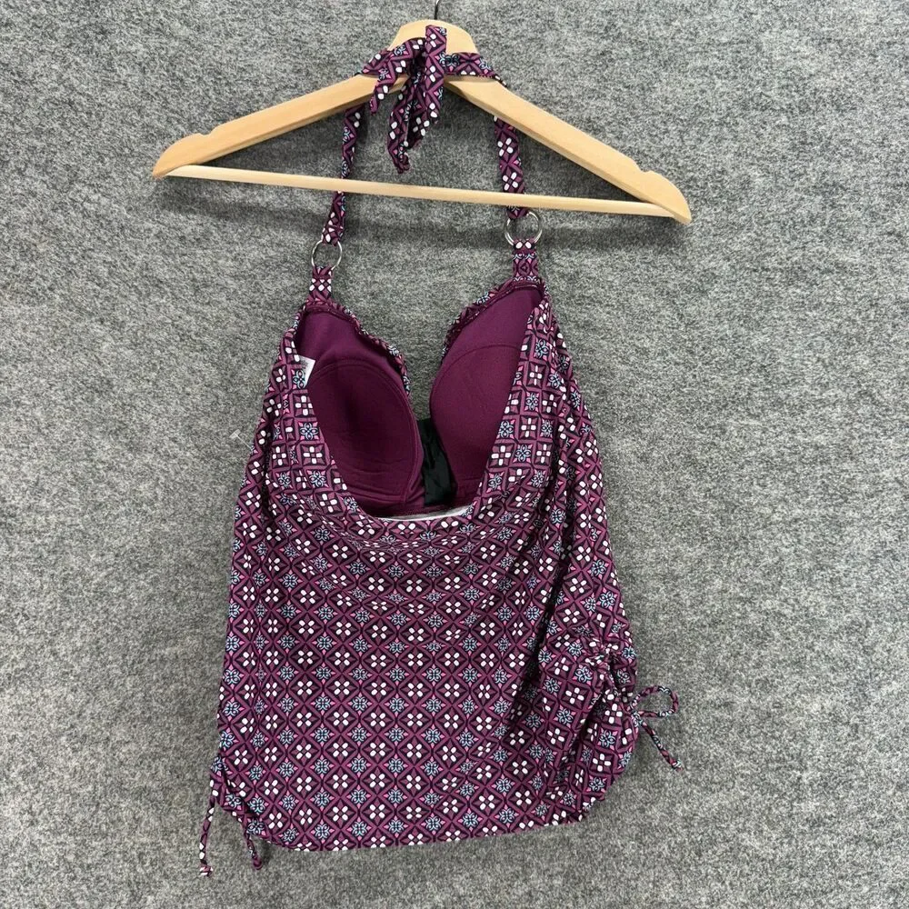 St. John's Bay Tankini Top Women 10 Purple Geometric Push Up Sleeveless Halter